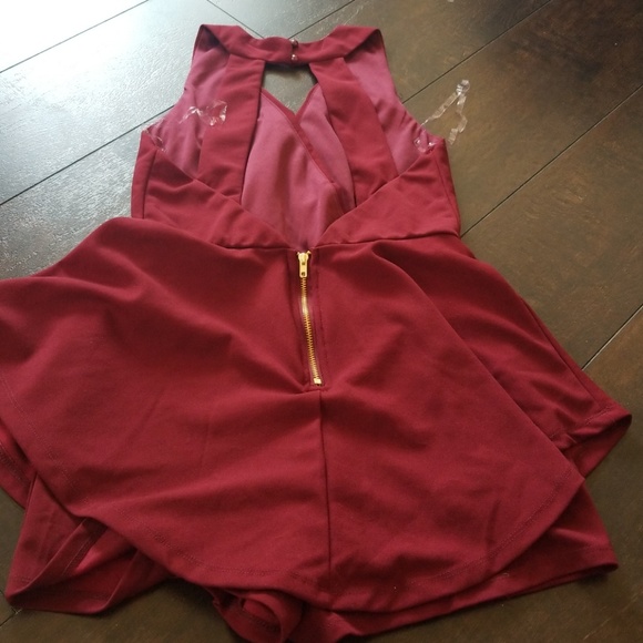 Worn 1x Deep V Maroon romper/dress. Small - Picture 2 of 2